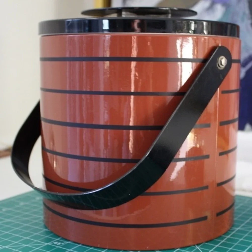 Georges Briard Vintage Mid‎ Century Modern Rust Orange Striped Ice Bucket USA